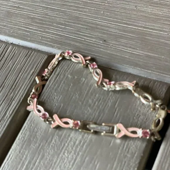 BREAST Cancer Ribbon Bracelet With Pink Stones - Picture 8 of 8